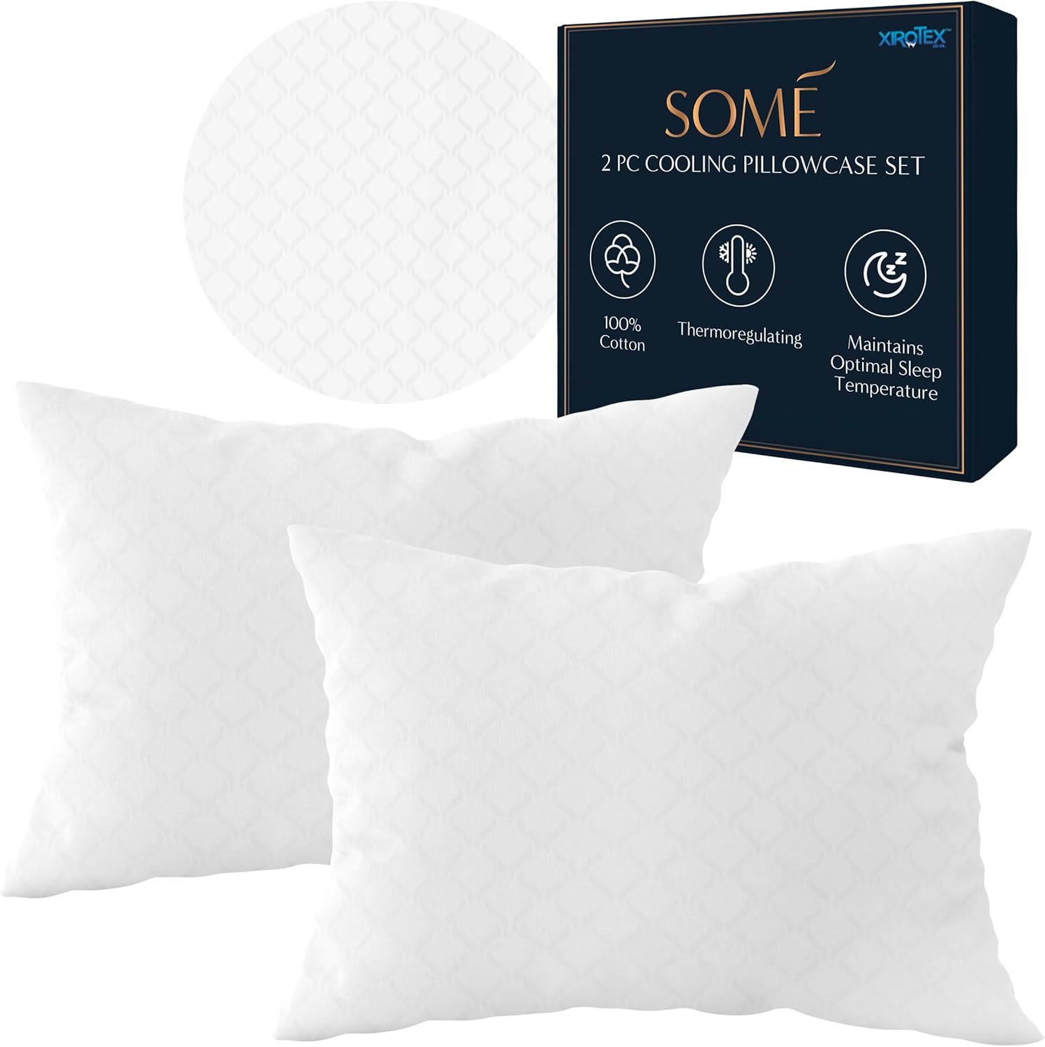 SOMÉ Cooling Pillowcases for Ultimate Temperature Control, Luxury Queen Size 2 Pc Pillowcase Set - Made from Ultra-Soft 400 TC 100% Cotton Pillowcases for Night Sweats and Hot Sleepers, White