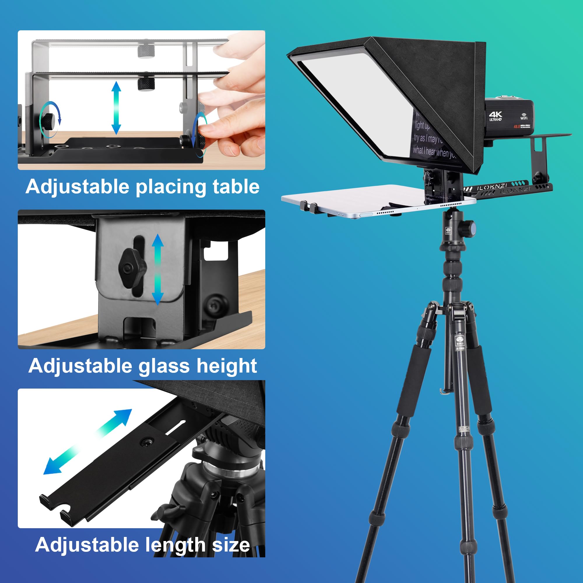 Geimrsy i2/12-inch professional teleprompter, tempered optical glass, all-metal structure, equipped with remote control and dedicated app, compatible with a wide range of devices