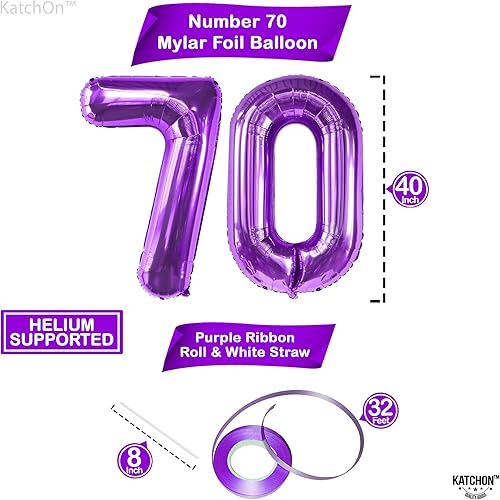 Miniatura 4 de KatchOn Globos gigantes morados del número 70, 40 pulgadas, decoraciones de 70 cumpleaños, suministros de fiesta para celebración de hitos