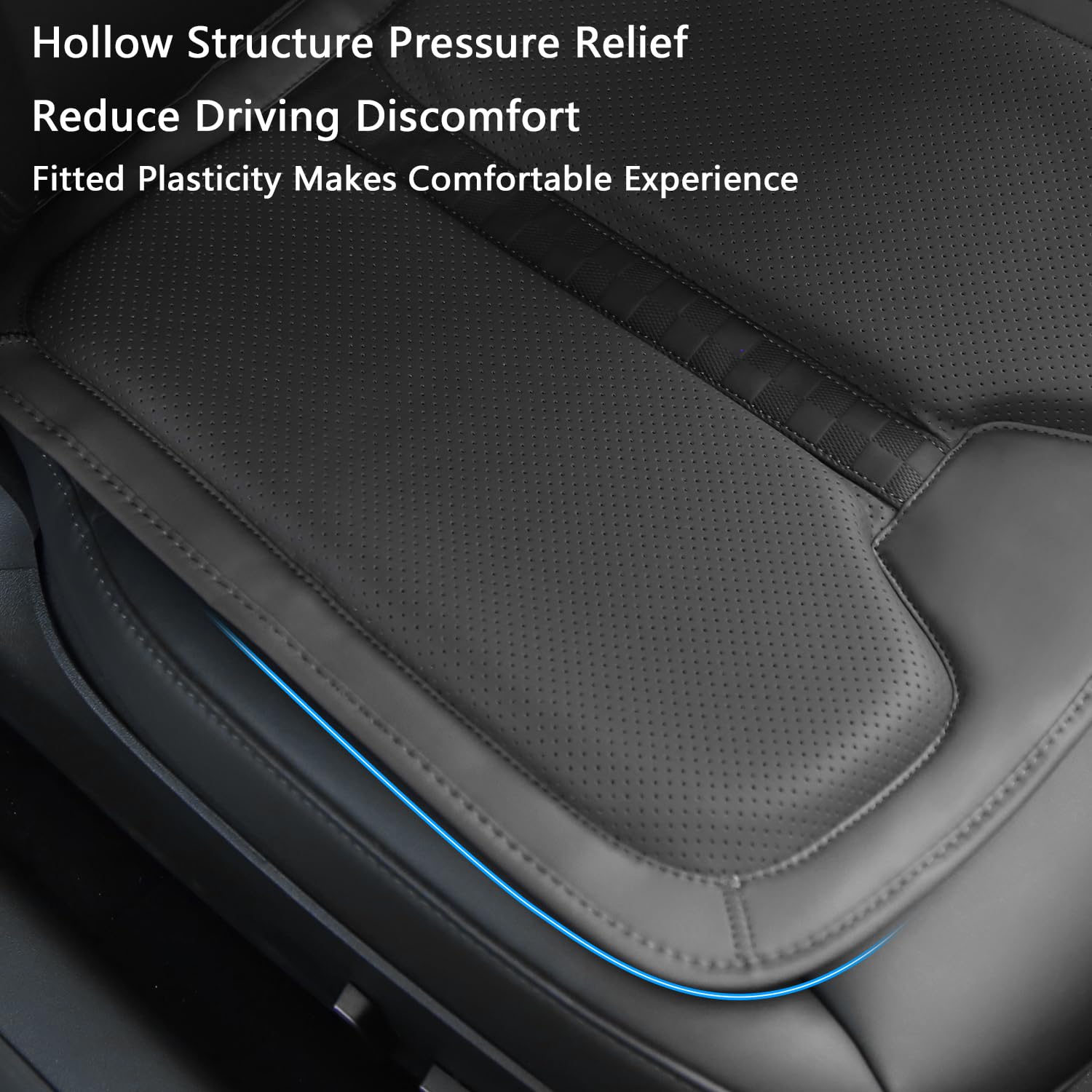 TOPABYTE Cuscino Sedile Auto Pelle Nappa, Cuscino Ergonomico per Sedile Auto in Memory Foam, Cuscinetti Coprisedile Universale Ideale per Auto, Ufficio, Sedia a Rotelle, Nero, 2 Pezzi