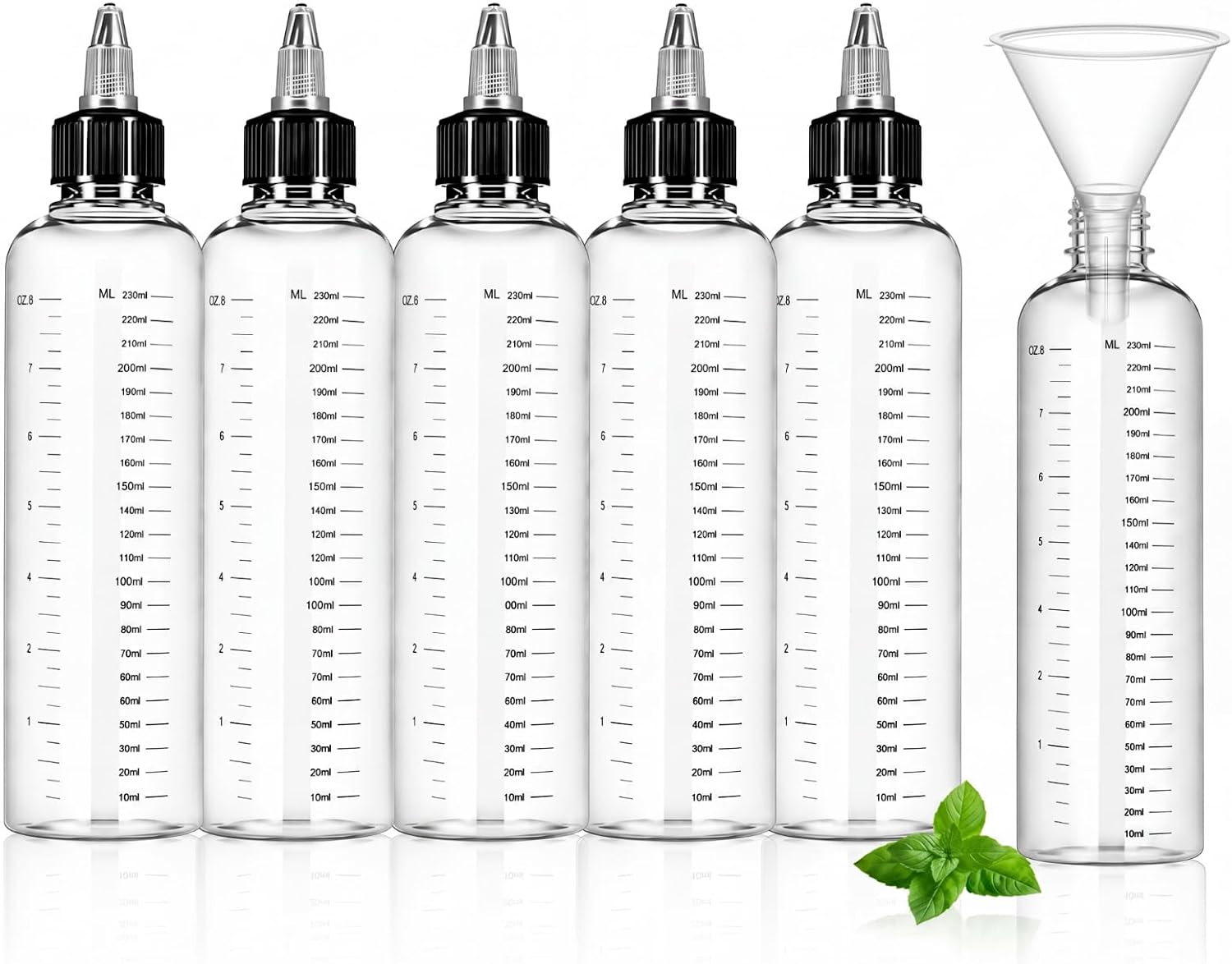 Barydat 6 Pcs 8.5 oz Applicator Bottle Hair Dye Bottle Squeeze Oil Applicator with Funnels Ratio Graduated Scale Twist Top for Salon Stylist Beauty Home