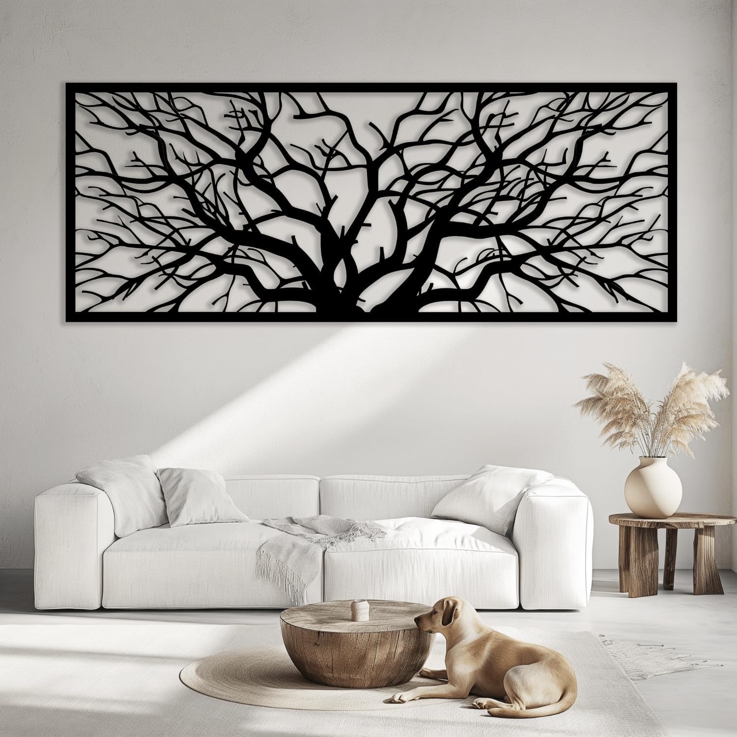 Décoration murale métal Arbre de Vie noir 90x35cm pour salon moderne