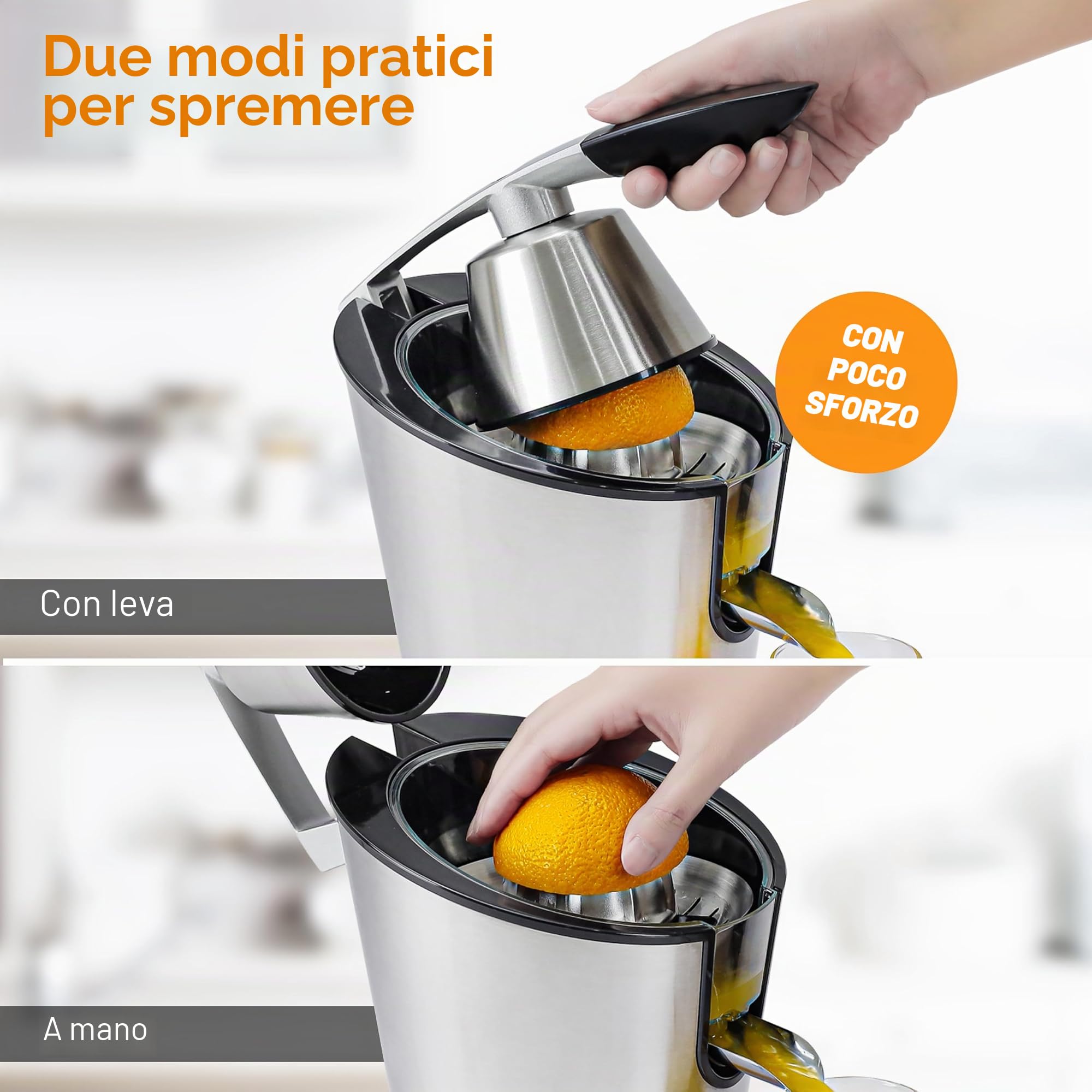 LEBENLANG Spremiagrumi elettrico 600W - Cono in acciaio inox & senza BPA I Spremi agrumi elettronico professionale I Spremuta arancia citrus Juicer machine I Spremi arance automatico melograno piccolo