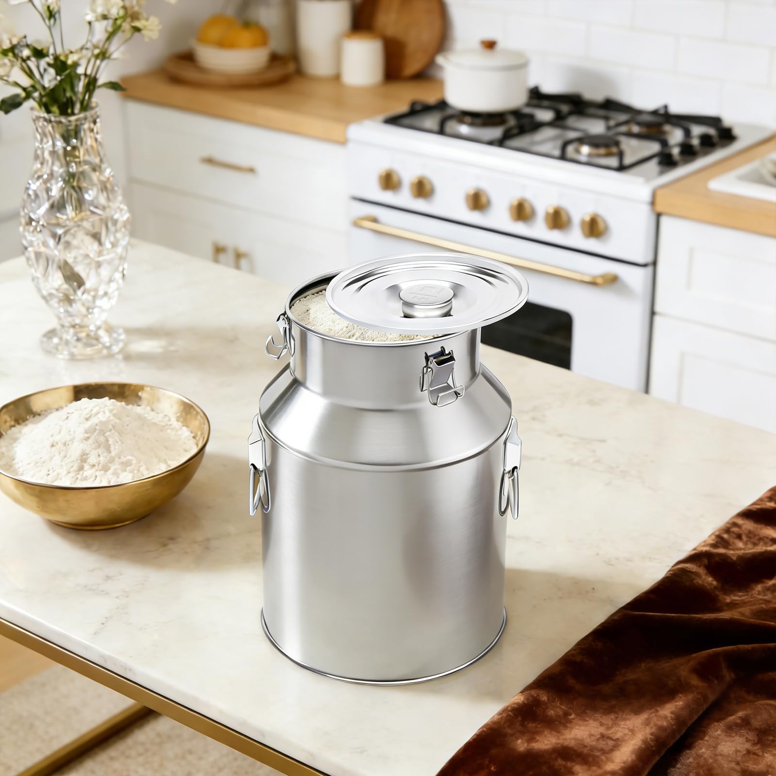 Pichet à lait hermétique 28 l en acier inoxydable avec couvercle anti-fuite, récipient de rangement robuste pour la maison, la cuisine, le restaurant, le commerce