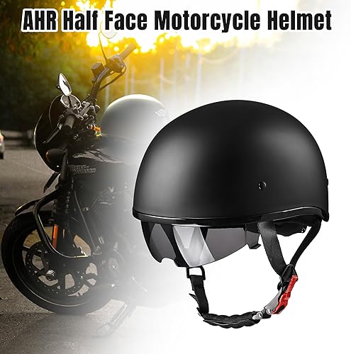 Miniatura 2 de AHR Half Helmet with Sun Visor, Quick Release Buckle Half Face Warrior Motorcycle Helmet for Bike Chopper Cruiser DOT Approved, Run-D
