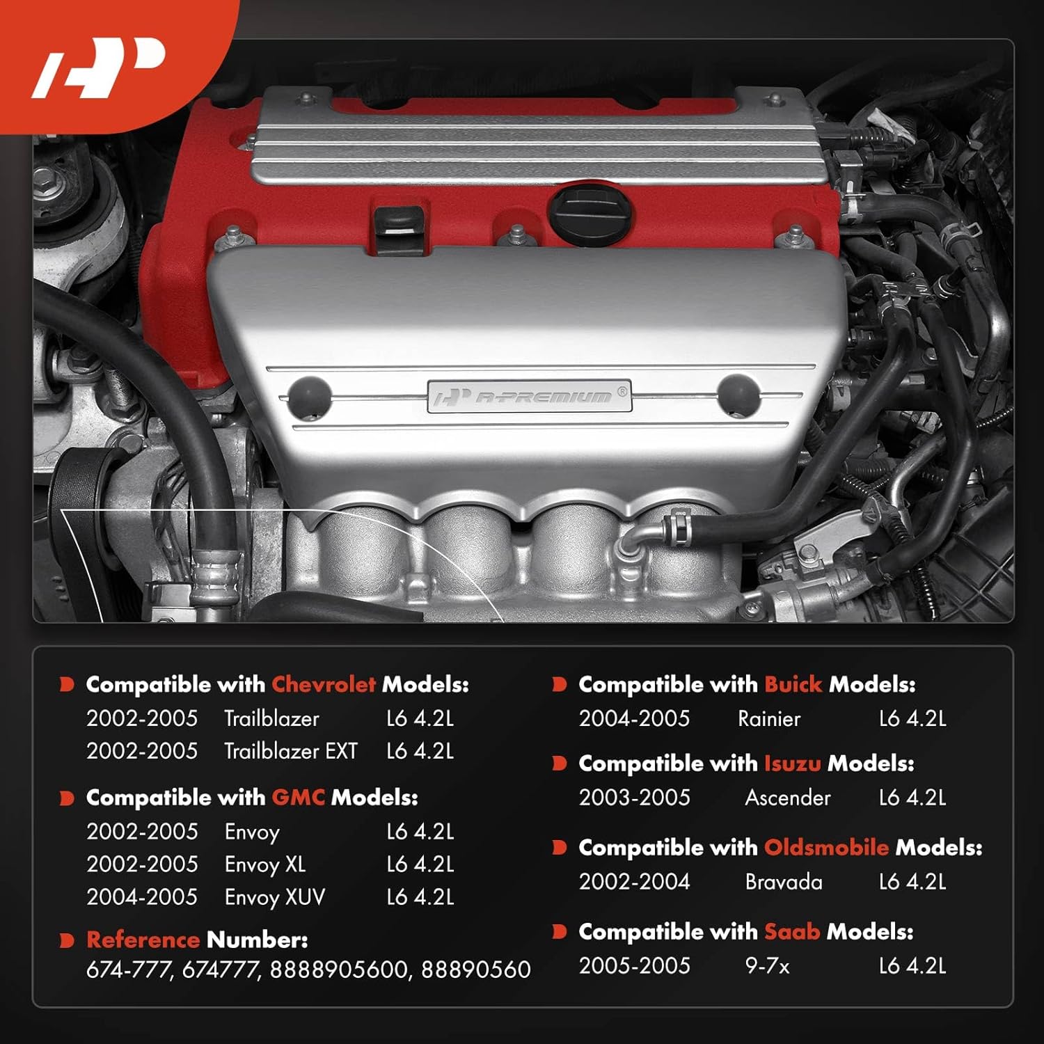 A-Premium Exhaust Manifold W/Gasket, Studs, Nuts & Heat Shield [DOHC 6Cyl 4.2L] Compatible with Chevrolet, GMC, Isuzu, Buick, Olds, Saab -2002-2005 - Trailblazer, Envoy, Bravada, Rainier, 9-7x & More