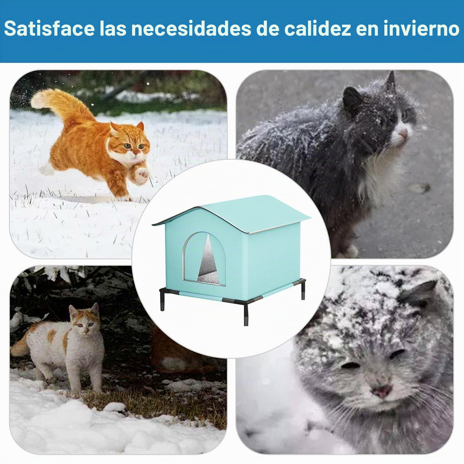 Caseta para Gatos Exterior - Refugio Exterior con Suelo Elevado Y Alfombrilla | Tienda Animal Cálida E Invernal para Jardín Patio Césped Porche Terraza