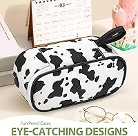 Vista 5 de Jcocylse Estuche de Lápices de Gran Capacidad Portátil Bolsa de Estuche para Lápices Suministros Escolares para Estudiantes Universitarios Niñas vaca