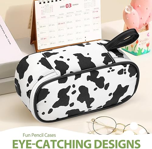 Miniatura 5 de Jcocylse Estuche portátil de gran capacidad para lápices, suministros escolares para estudiantes universitarios, niñas, niños y adultos (vaca)