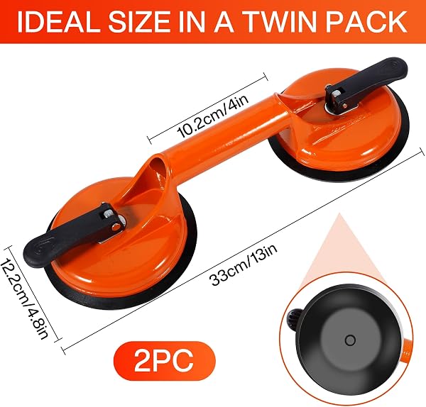 MOYKSRR Ventosas para Cristales, 2 x Mango Ventosa Doble, Elevador de Succión Resistente, Ventosa Mango con Capacidad de elevación de 100kg para Transportar Pesados, Vidrio, Pisos, Superficie Lisa - 2