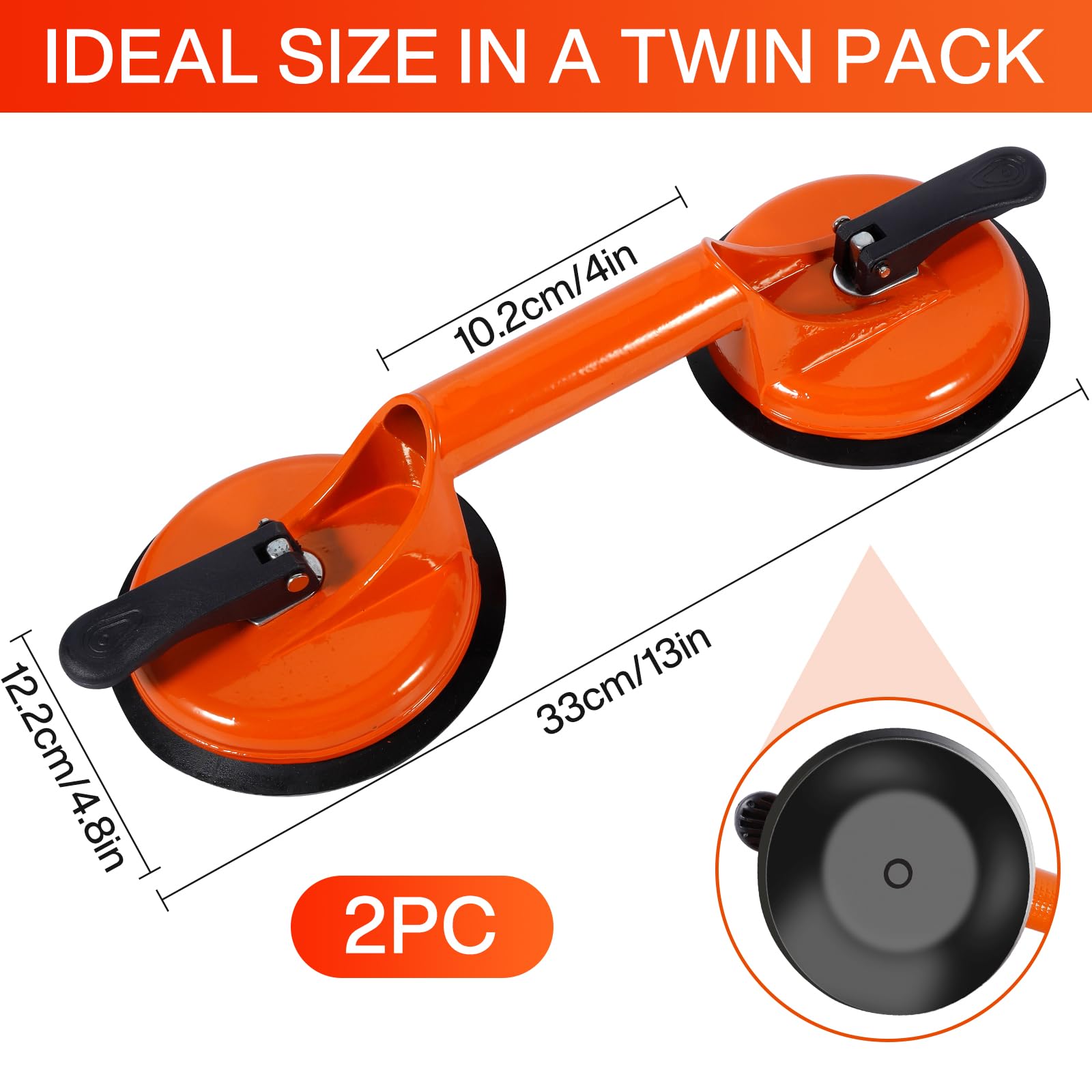 MOYKSRR Ventosas para Cristales, 2 x Mango Ventosa Doble, Elevador de Succión Resistente, Ventosa Mango con Capacidad de elevación de 100kg para Transportar Pesados, Vidrio, Pisos, Superficie Lisa — view 2