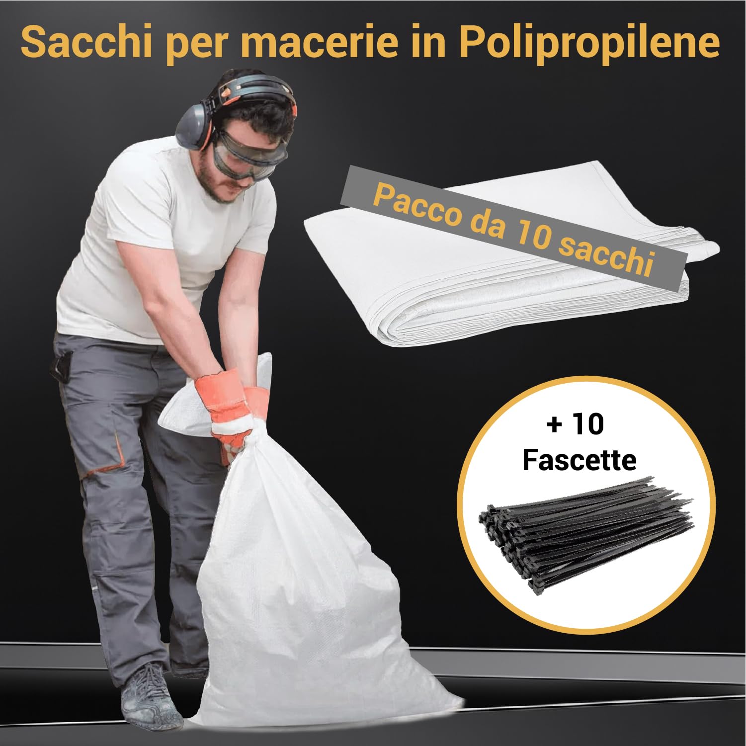 Crisalide Bolsas para escombros de polipropileno – Ultra resistentes, reutilizables, paquete de 10 bolsas + 10 bridas – Disponibles en varios tamaños (10/20/50/100 kg) (100 kg)