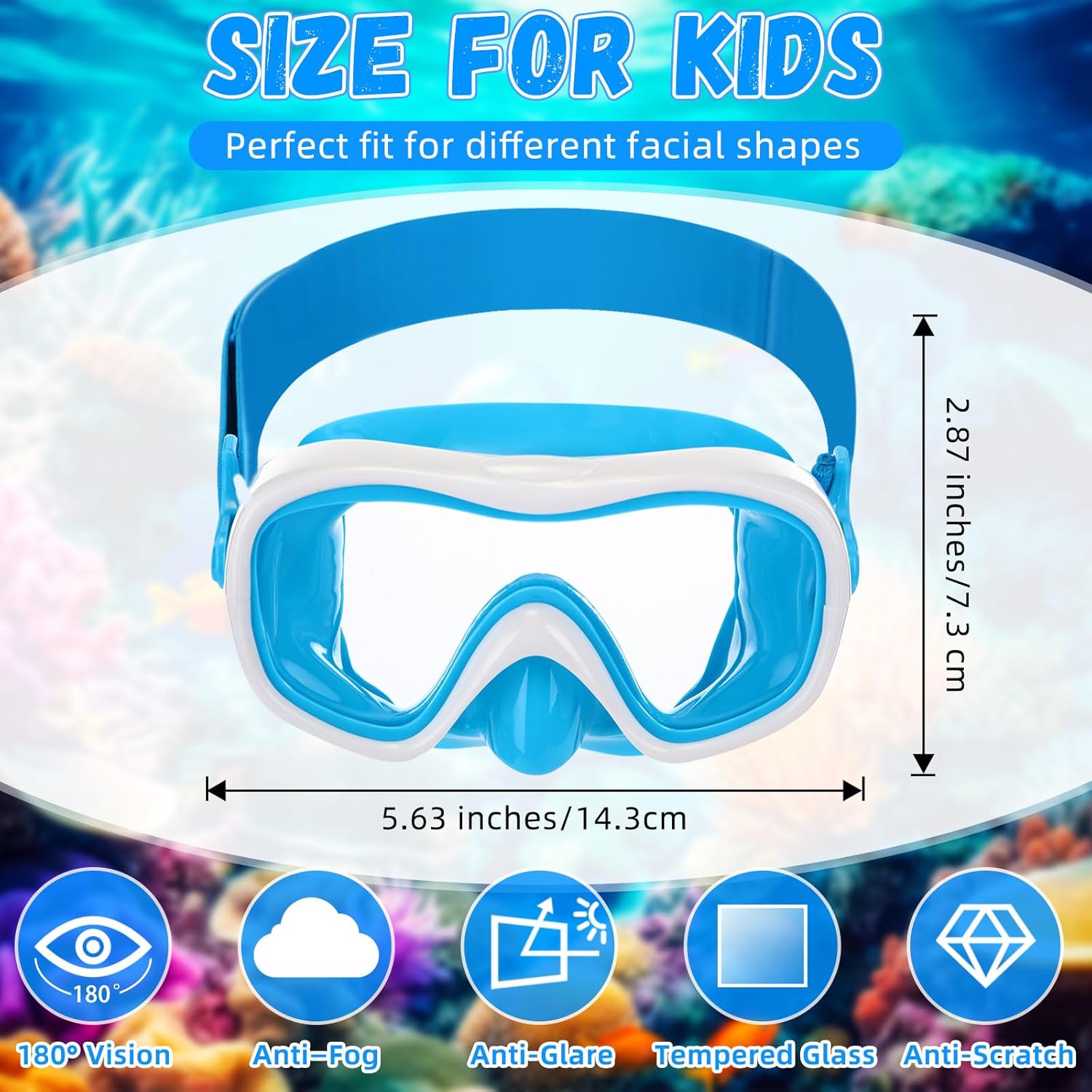 6 Pcs 180° Swim Goggles with Nose Cover for Kids Snorkel Diving Mask Elastic Fabric Strap for Ages 4-14