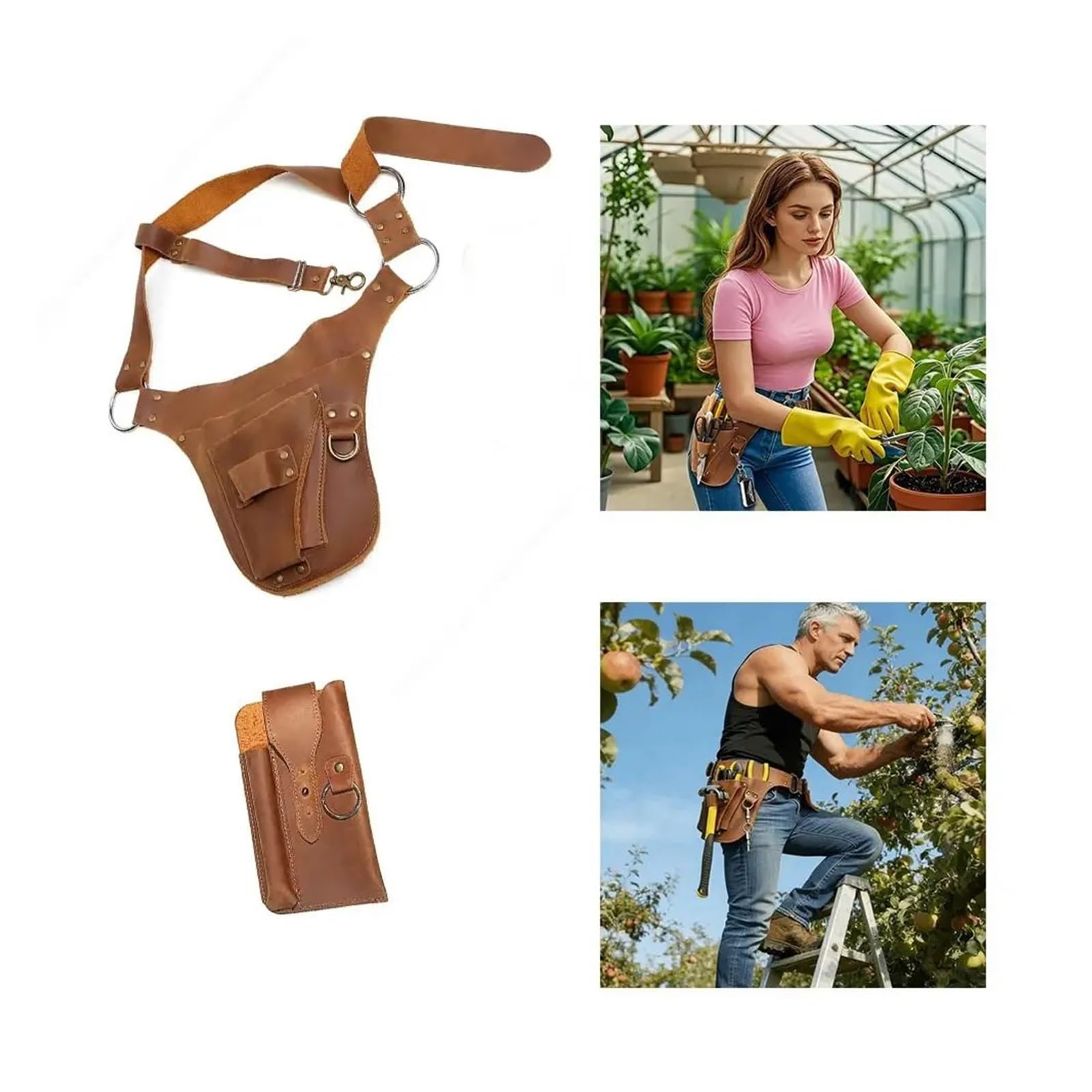 Secateur Holster Marsupio in materiale PU Cintura regolabile Costruzione in pelle Design multitasche Custodia for attrezzi Cura del prato