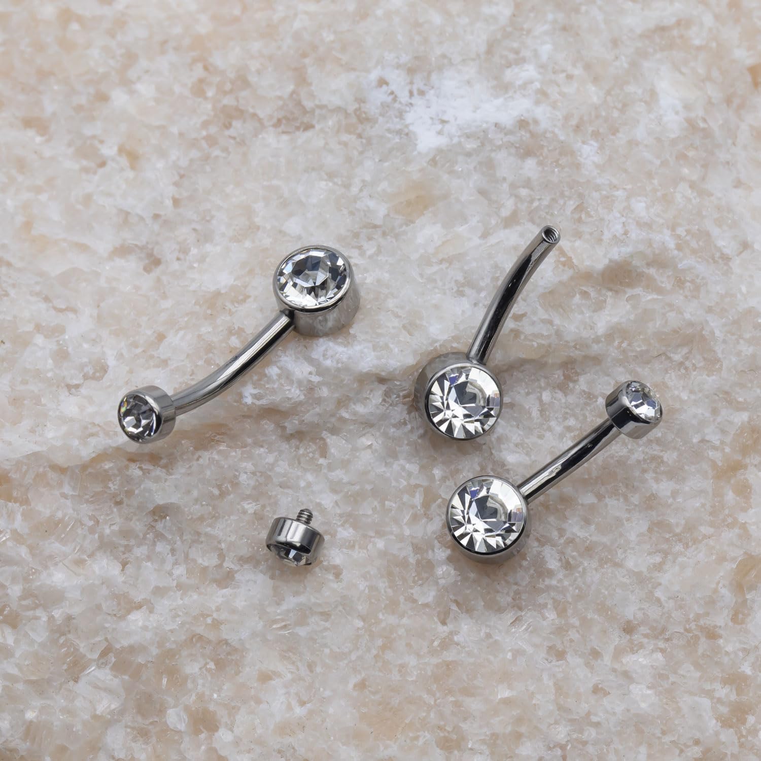 Titanium Belly Button Ring Set (4 Lengths, 14G) ,Hypoallergenic Curved Barbell Navel Piercing Jewelry with 5mm & 8mm Cubic Zirconia Crystals,Floating Belly Button Rings (7 Iridescent Body Colors) - Image 4