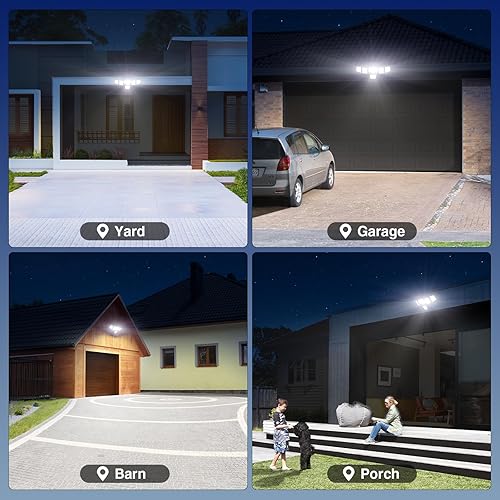 Miniatura 6 de Luces solares con sensor de movimiento para exteriores, 657 cuentas de 4000 lúmenes, 3 modos de iluminación, 3 niveles de brillo, 6 cabezales de