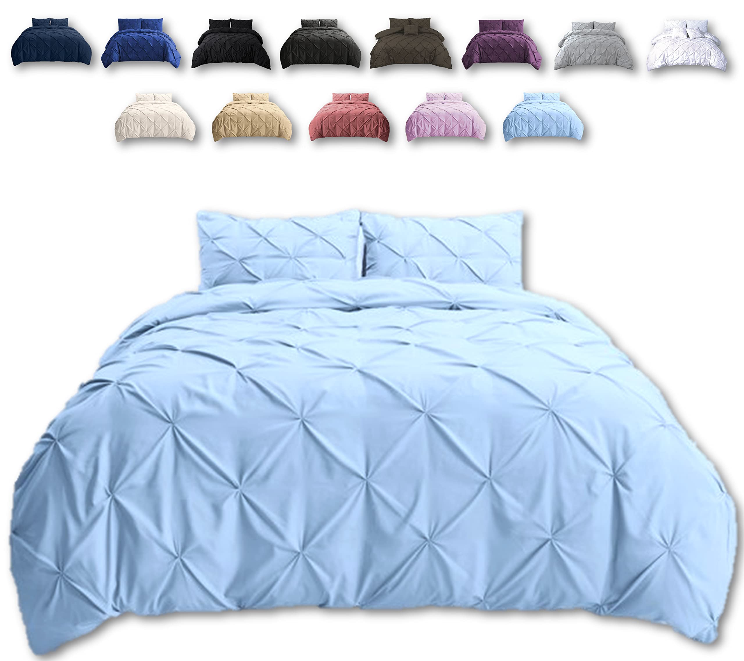 TheWhiteWater Duvet Set - 2in1 Single - Duck Egg Bedding Set - Duvet Cover + Matching Pillowcases - Hotel Style Cotton Blend Polycotton Pintuck Cover (Duck Egg, 2in1 Pintuck - Single)