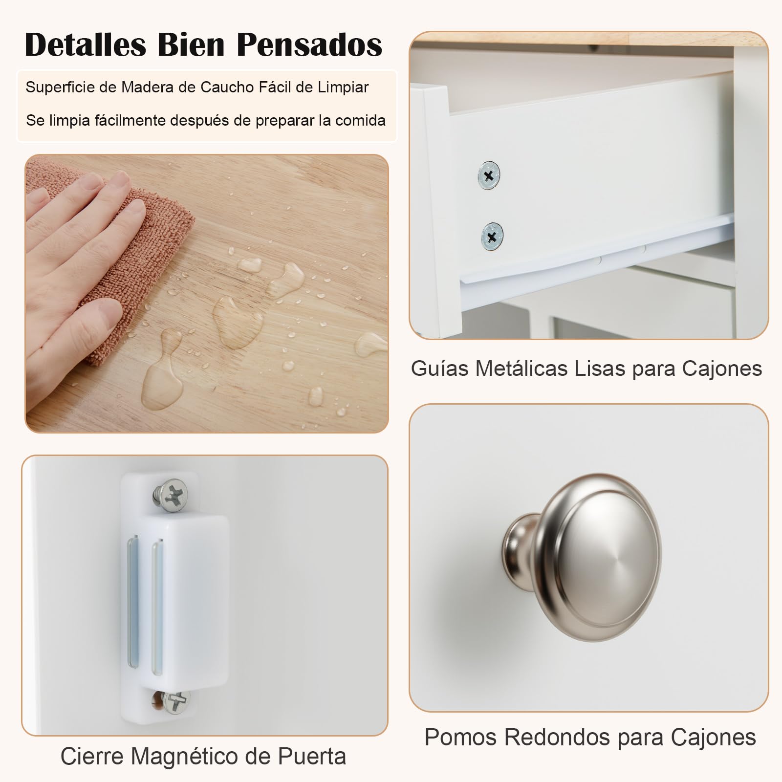 COSTWAY Carrito de Cocina, Isla de Cocina con 4 Ruedas, Tablero de Madera de Caucho, Cajón, Toallero, Estante Ajustable de 3 Niveles, Puerta de Vidrio Templado, Carro de Servicio para Comedor