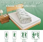 WhatsBedding 4 Mousse de mémoire de pouce Mousse Topper plein pour le soulagement de la douleur au dos, rempli de mousse de mémoire respirante gel, refroidissant le bambou Viscose Air Couche, oreiller supportif Haut de matelas Topper