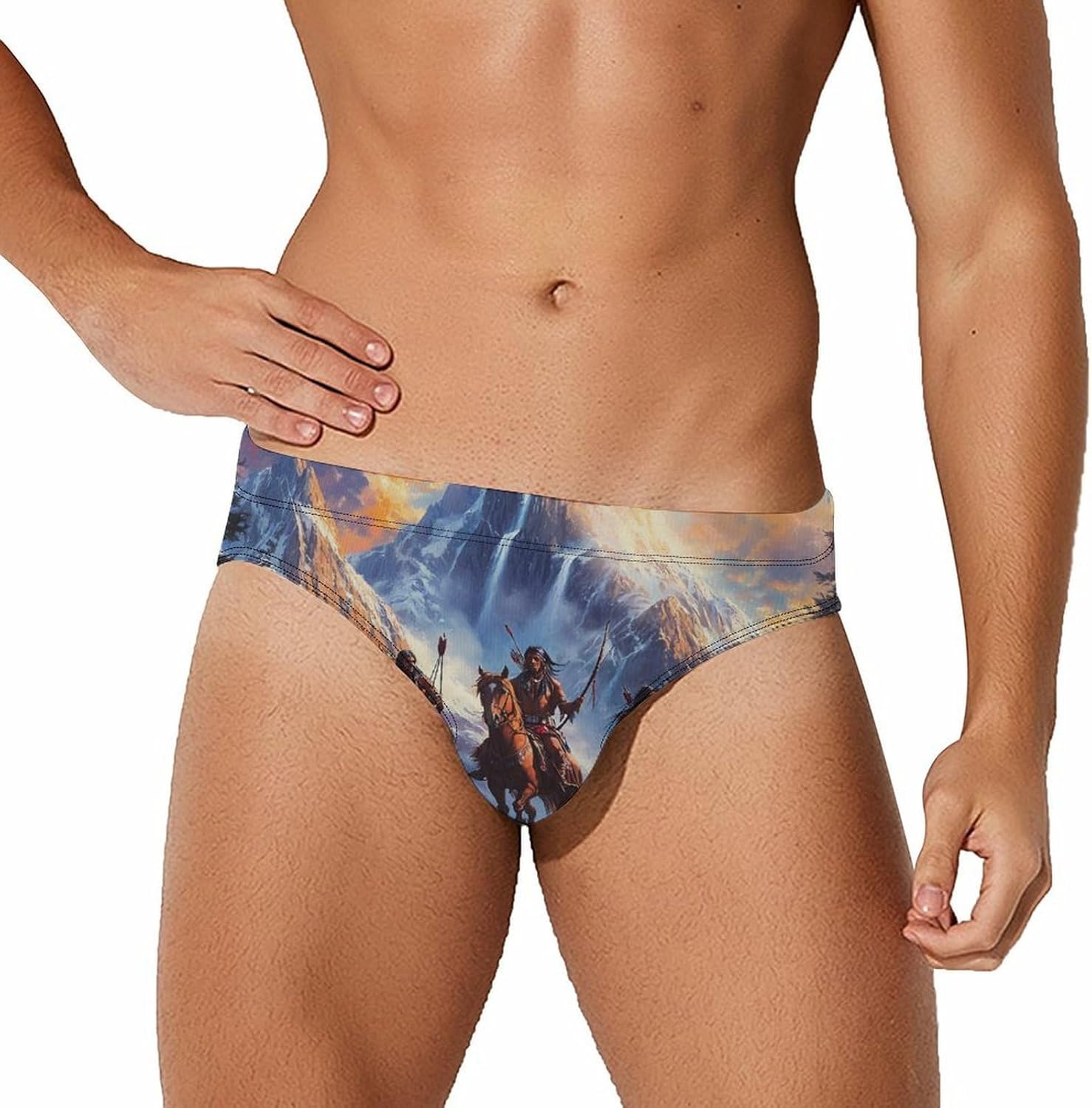Ea-gles Indian Native USA Horse Men's Swimsuit Brief Sexy Bikini Briefs Retro Printed Swimwear Quick Dry Swimming Trunks Large