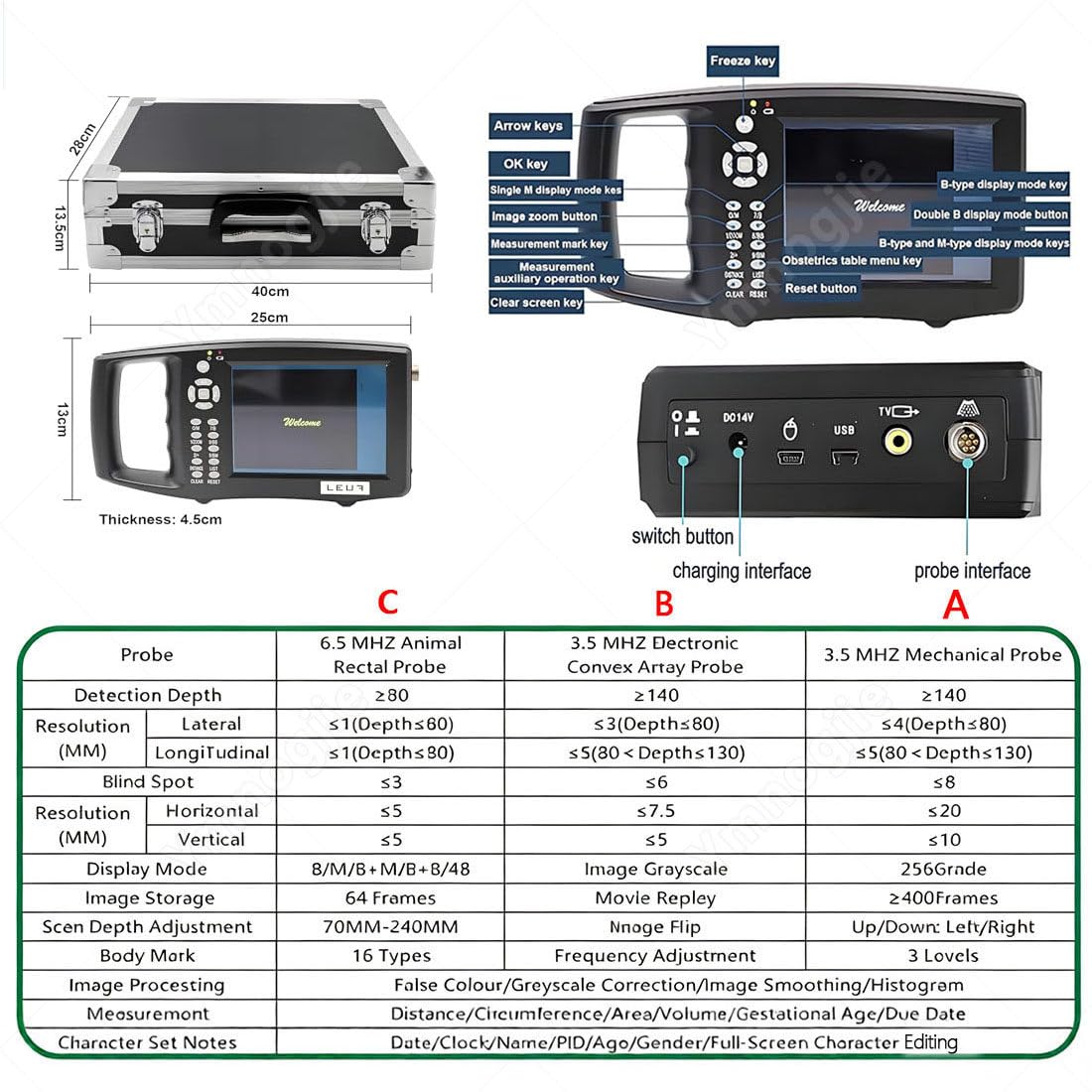 Scanner Veterinario Portatile con Touchscreen da 5,6" B