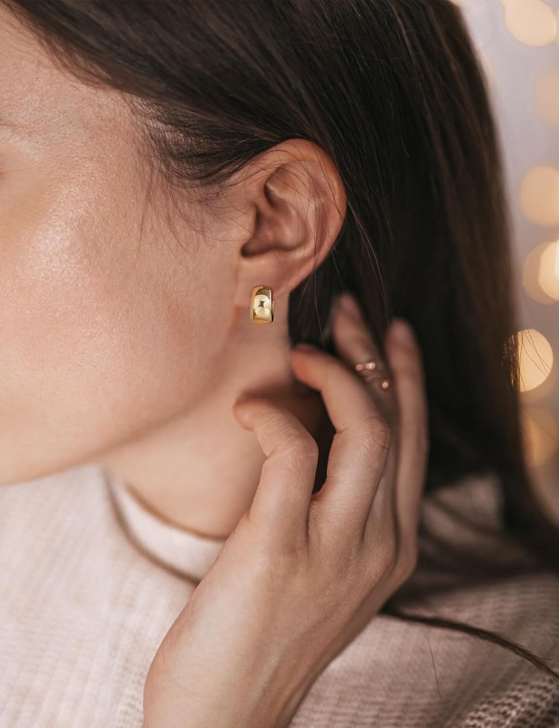 SHINYSO 14K Gold Plated Small Chunky Hoop Earrings for Women Dainty Thick Lightweight hypoallergenic Earring - Image 4