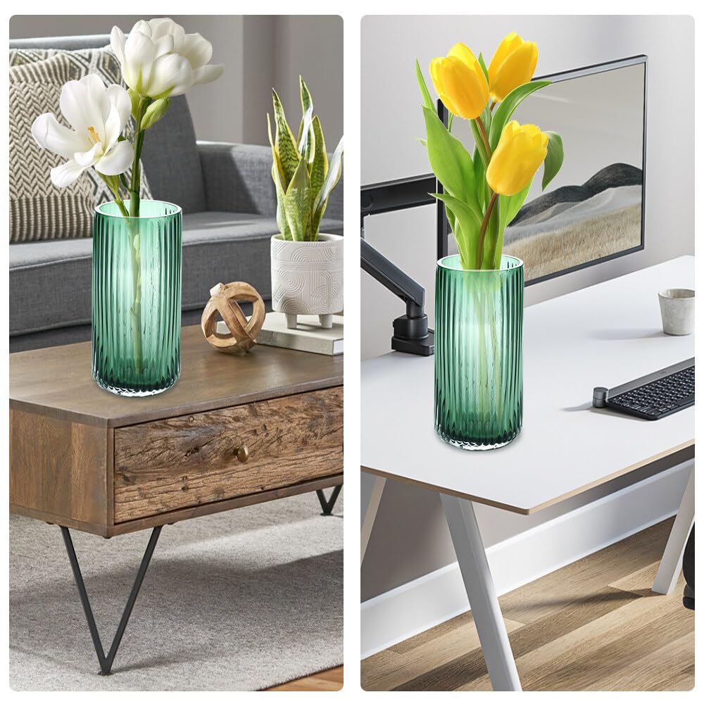 Vase En Verre Vert XPJBKC - 20cm Hauteur - Soufflé Main - Style Rustique - Décoration Maison Cadeau
