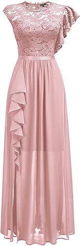 Miniatura 4 de Miusol Vestido largo formal de encaje floral con volantes para dama de honor, fiesta de dama de honor