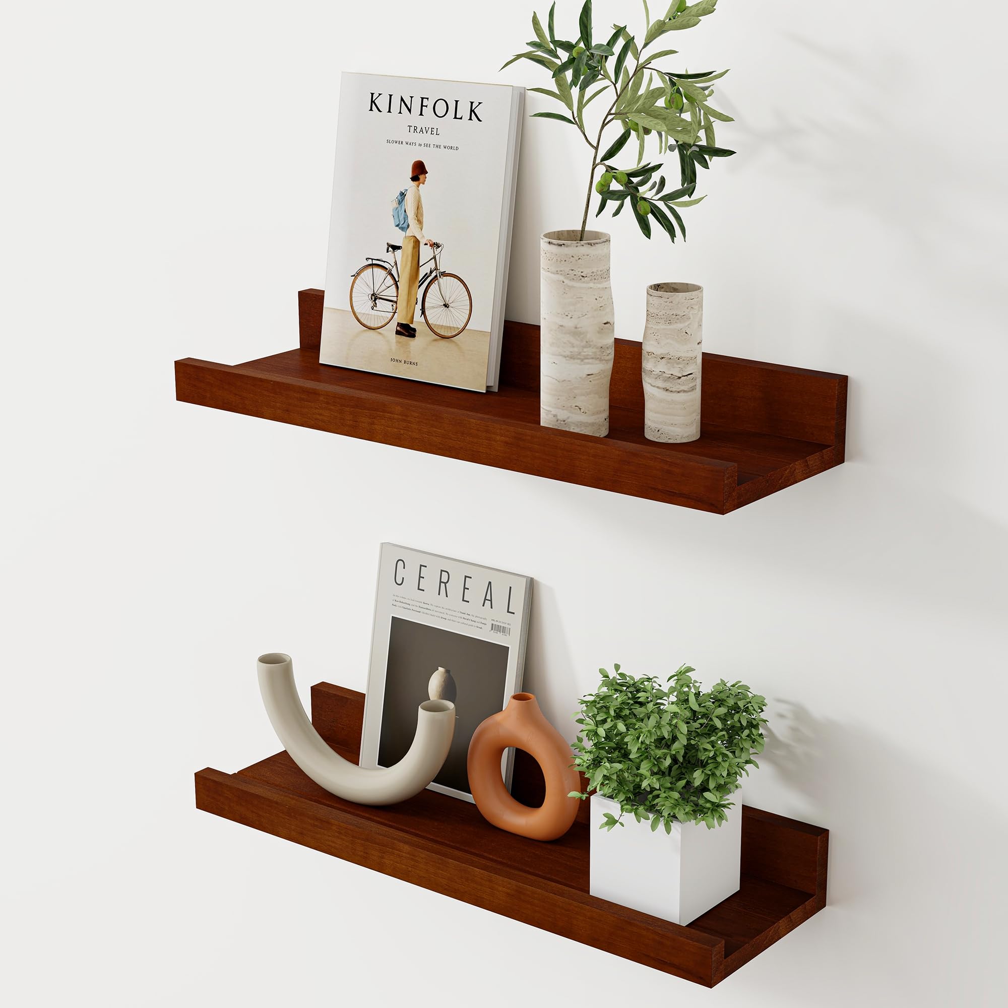 Acovy Floating Shelves for Wall, 16 inch Solid Wood Picture Ledge Shelf, Picture Shelf for Wall with Ledge, Floating Book Shelves for Living Room