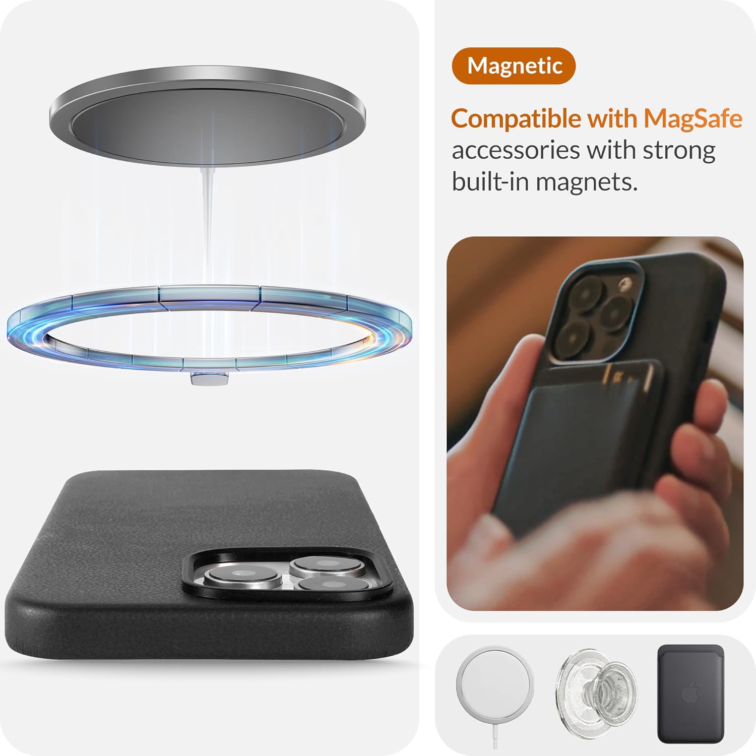 LONLI Classic - for iPhone 16 Pro Leather Case [Camera Control Button Coverage] - European Genuine Vele Leather Phone Case - Smoothen and Soften Over Time - [Compatible with Magsafe] - Black - Image 5