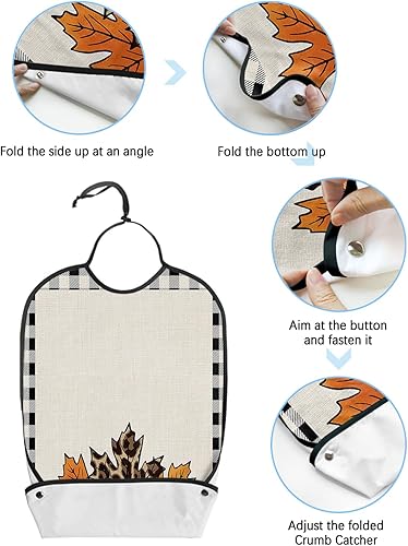Miniatura 6 de Thanksgiving Maple Leaf Adult Bibs for Elder Women Men Eating, Waterproof & Washable Bibs for Eating Clothing Protector Dining Bibs for Crumb