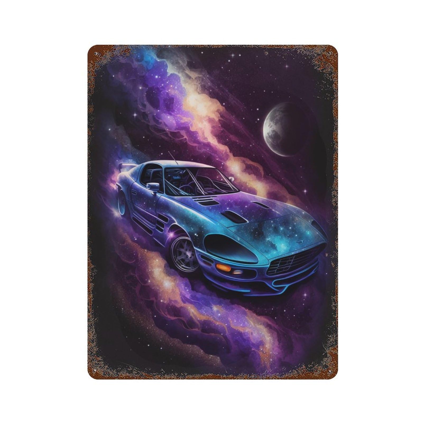 Rust Effect Galactic Car Ride Vintage Rust Metal Sign 15.7"x11.8", Decorative Metal Wall Art for Shed, Workshop And Garage Wall Decor