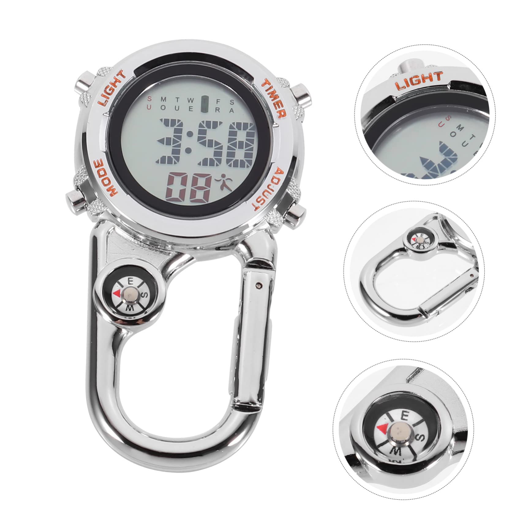 Sosoport 3stücke Multifunktions-karabineruhr Mit Kompass Analoge Taschenuhr Für Outdoor-aktivitäten Mit Präziser Datums Und Richtungsanzeige Silberne Ausführung Mit Orangefarbenen
