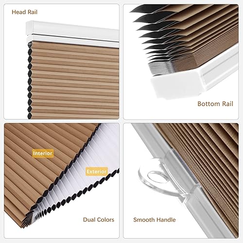 Miniatura 141 de Changshade Persianas celulares opacas de arriba hacia arriba, sin cordones, para ventana de interior, aislamiento térmico, persianas de panal