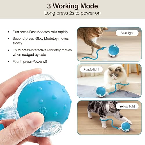 Miniatura 4 de Pelota de juguete eléctrica interactiva para gatos, juguetes automáticos de silicona para gatos de interior, bola motorizada duradera a prueba de