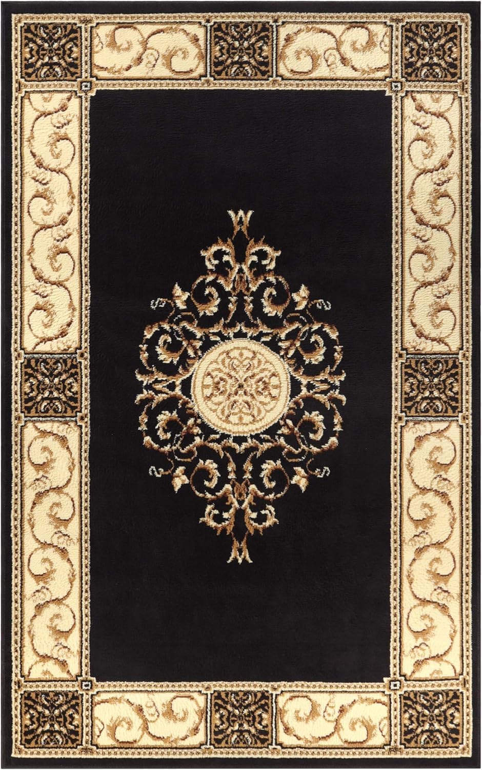 Superior Elegant Medallion Collection 4' x 6' Area Rug, Attractive Rug with Jute Backing, Durable and Beautiful Woven Structure, Floral Medallion Rug with Broad Border - Coffee