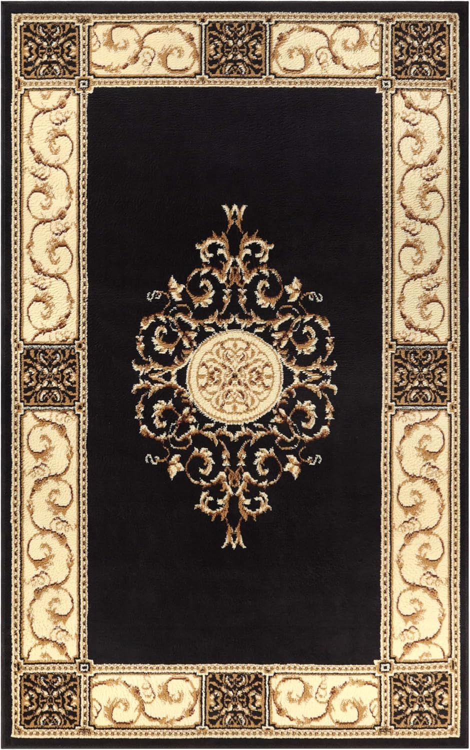 Superior Elegant Medallion Collection 4' x 6' Area Rug, Attractive Rug with Jute Backing, Durable and Beautiful Woven Structure, Floral Medallion Rug with Broad Border - Coffee