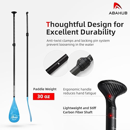 Miniatura 11 de Abahub Paletas de SUP de fibra de carbono, 1 sección de 3 secciones ajustables de 67 a 86 pulgadas, eje de fibra de carbono, remos ligeros para Eje