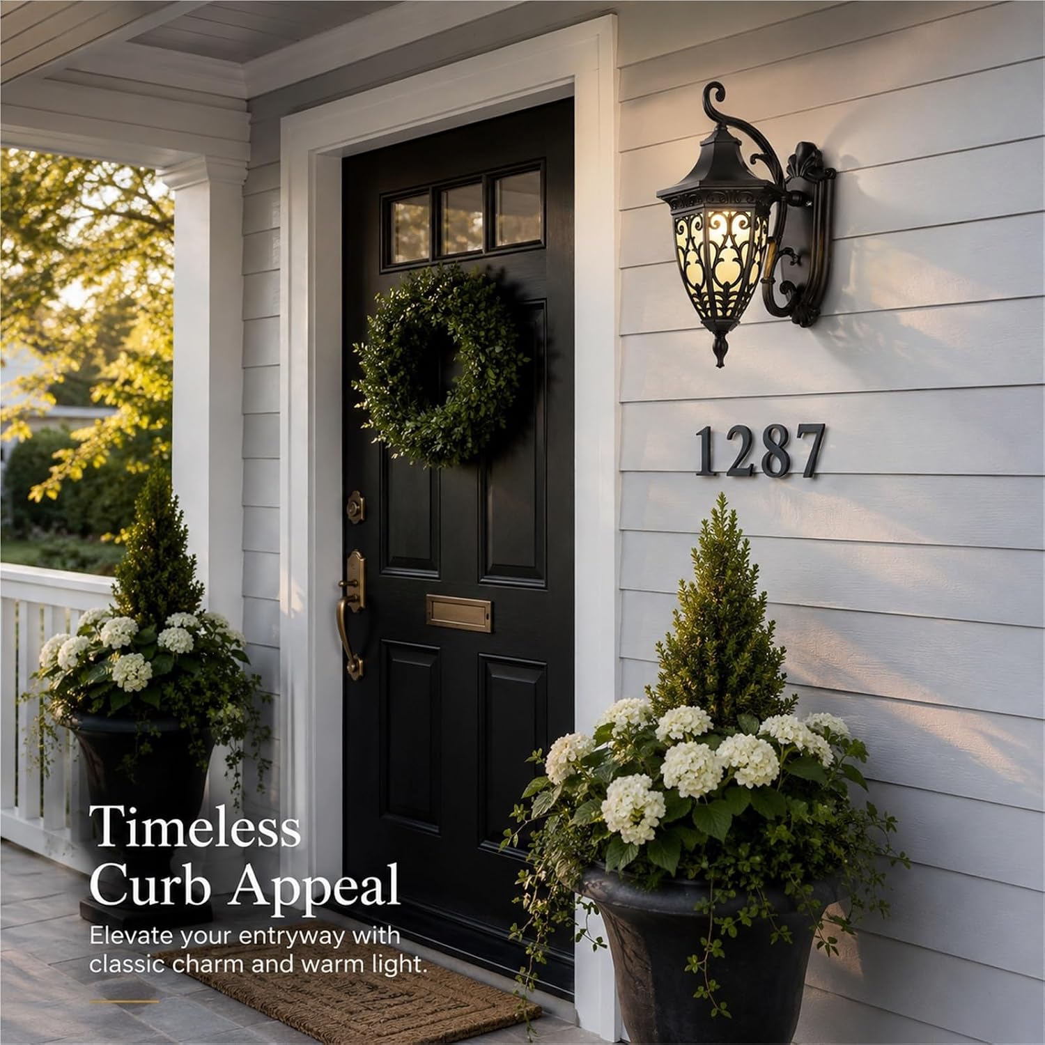 Waterproof Die-Cast Aluminum Exterior Sconce with Glass, American Style Outdoor Wall Light, Black Wall Lantern, Hardwired Porch Lighting Fixtures for Patio Garden Yard Entryway Threshold