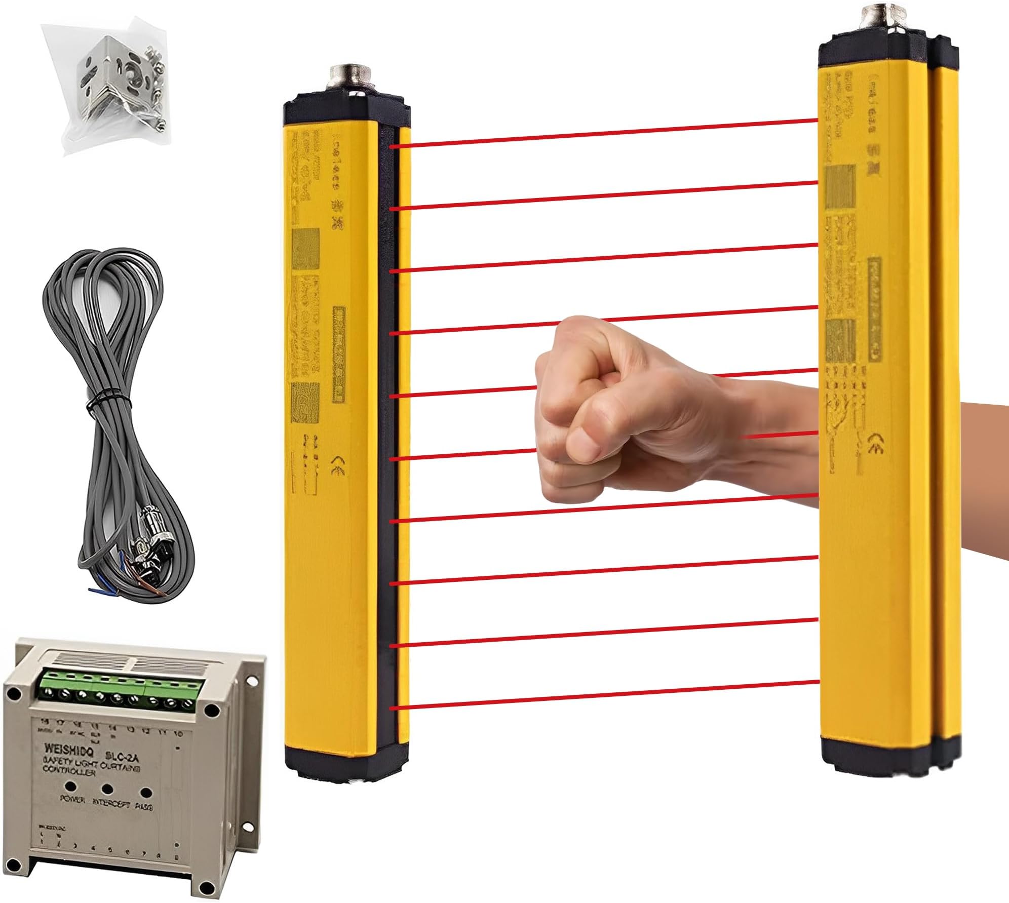 Safety Light Curtain Sensor Light Screen Sensor Infrared Radiation Detector Safety Grating Punch Protector Hand Protection (Beams: 10, Beam Pitch: 40mm)
