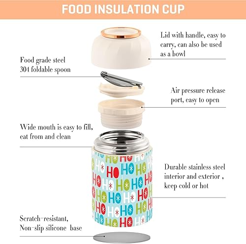 Miniatura 4 de Christmas Colorful Hohoho Food Jar with Spoon Stainless Steel Vacuum Insulated Food Container 17 oz Soup Thermos for Adults
