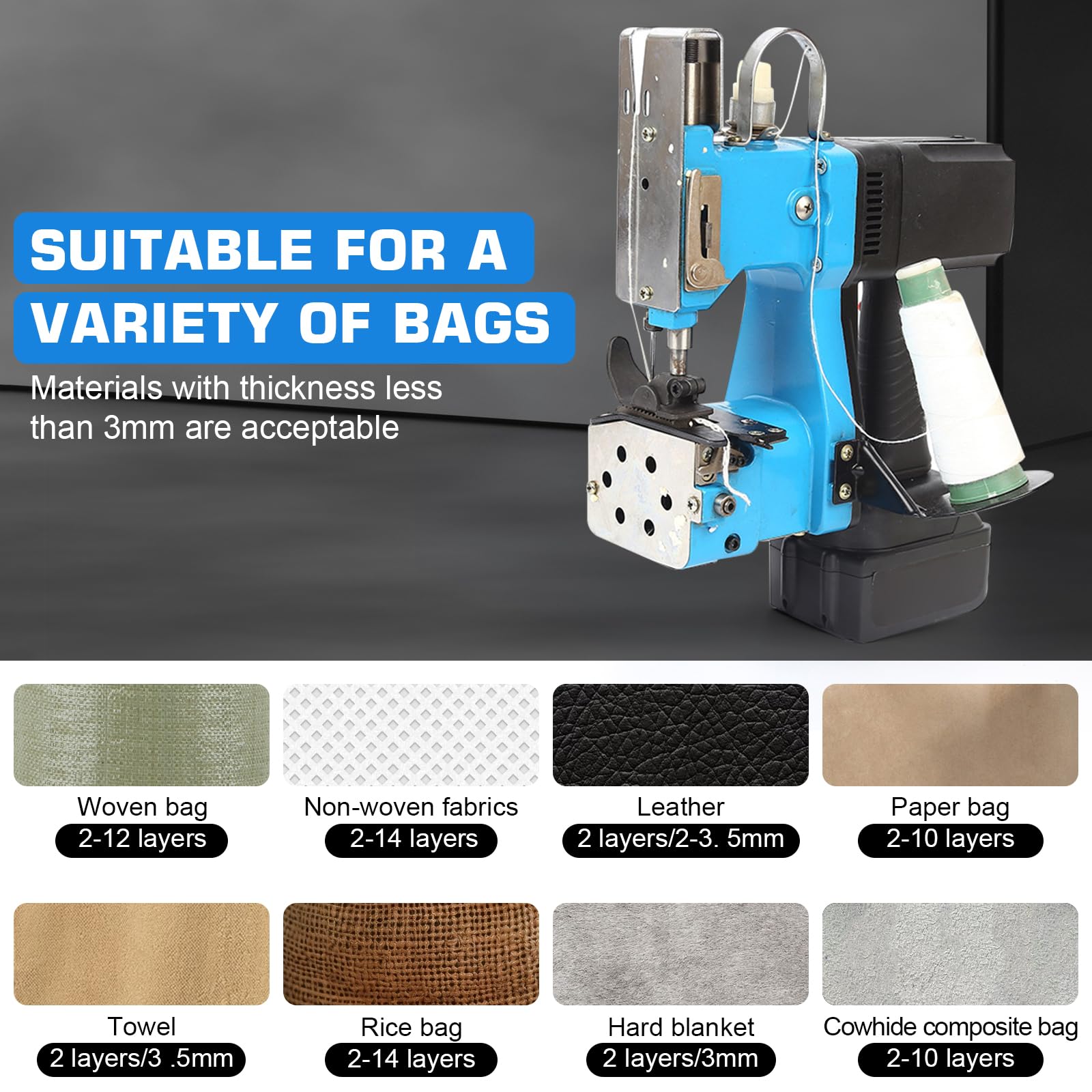 Macchina da Cucire Portatile Compatibile con Batteria Makita 18V, Macchina da Cucire per Sacchi, Cucitrice Portatile per Tessuti Closer Stitcher per Sacchetti di Sacco, Tessuto (Batteria non inclusa)
