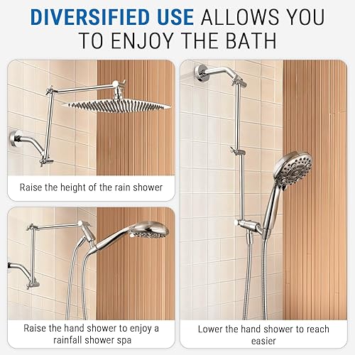 Vista 42 de G-Promise Brazo de extensión de cabezal de ducha de 16 pulgadas, extensor ajustable de altura y ángulo de latón macizo, lluvia ascendente o inferior