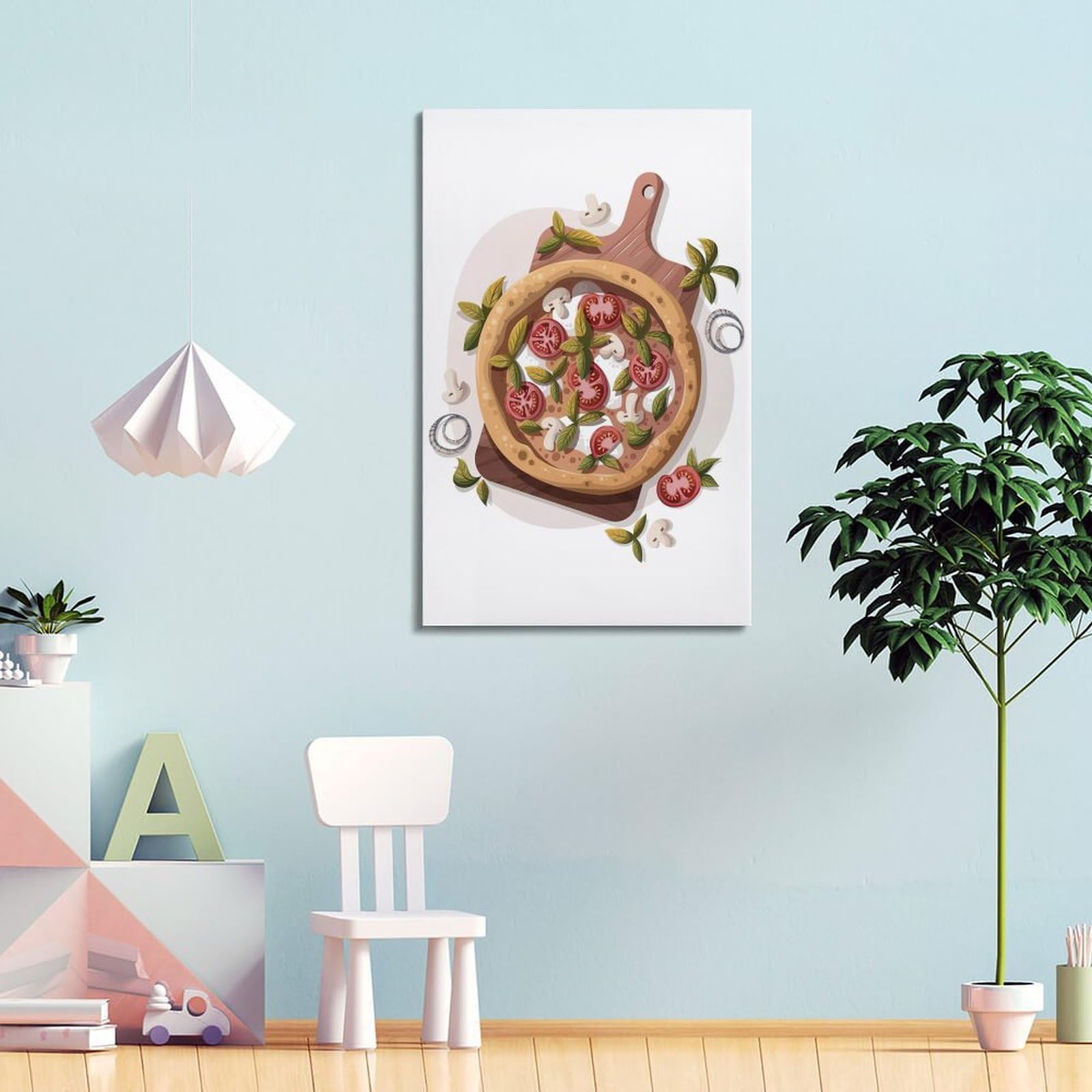 Italienische Margherita-Pizza-Illustration, dekoratives Gemälde, Leinwand, Wandposter und moderne Familienschlafzimmer-Dekoration, 50 x 75 cm