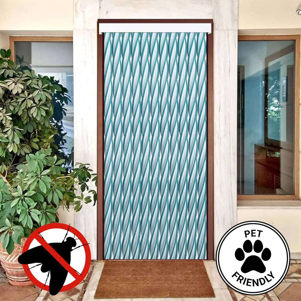 Zasłony zewnętrzne Drzwi Cordon | Paski z tworzywa sztucznego PVC i aluminium Bar | Idealny na taras i ganek | Anti-Fly | Biało-zielony | 210 * 120