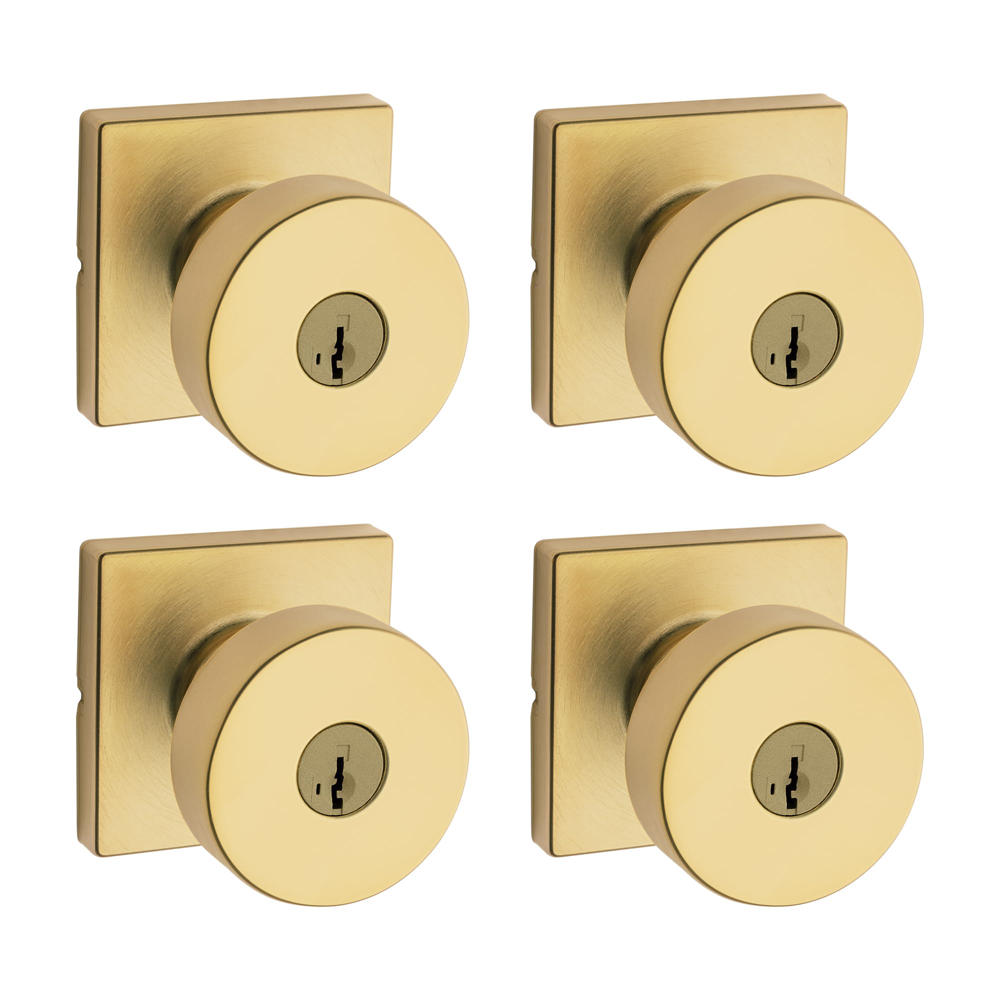 Kwikset Pismo - Pomelli per porta d'ingresso con serratura e chiave, maniglia a chiave sicura esterna, ingresso anteriore e camera da letto, in ottone satinato, resistente all'aggancio