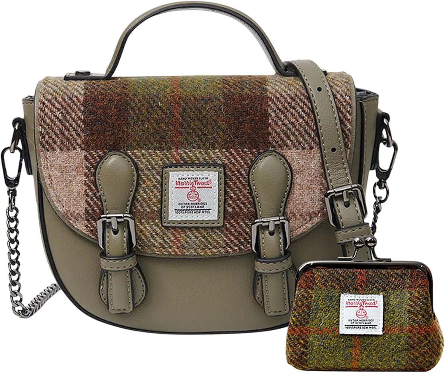 Islander Set from Harris Tweed Mini Cobble Satchel & Coin Purse Present (Chestnut Tartan)