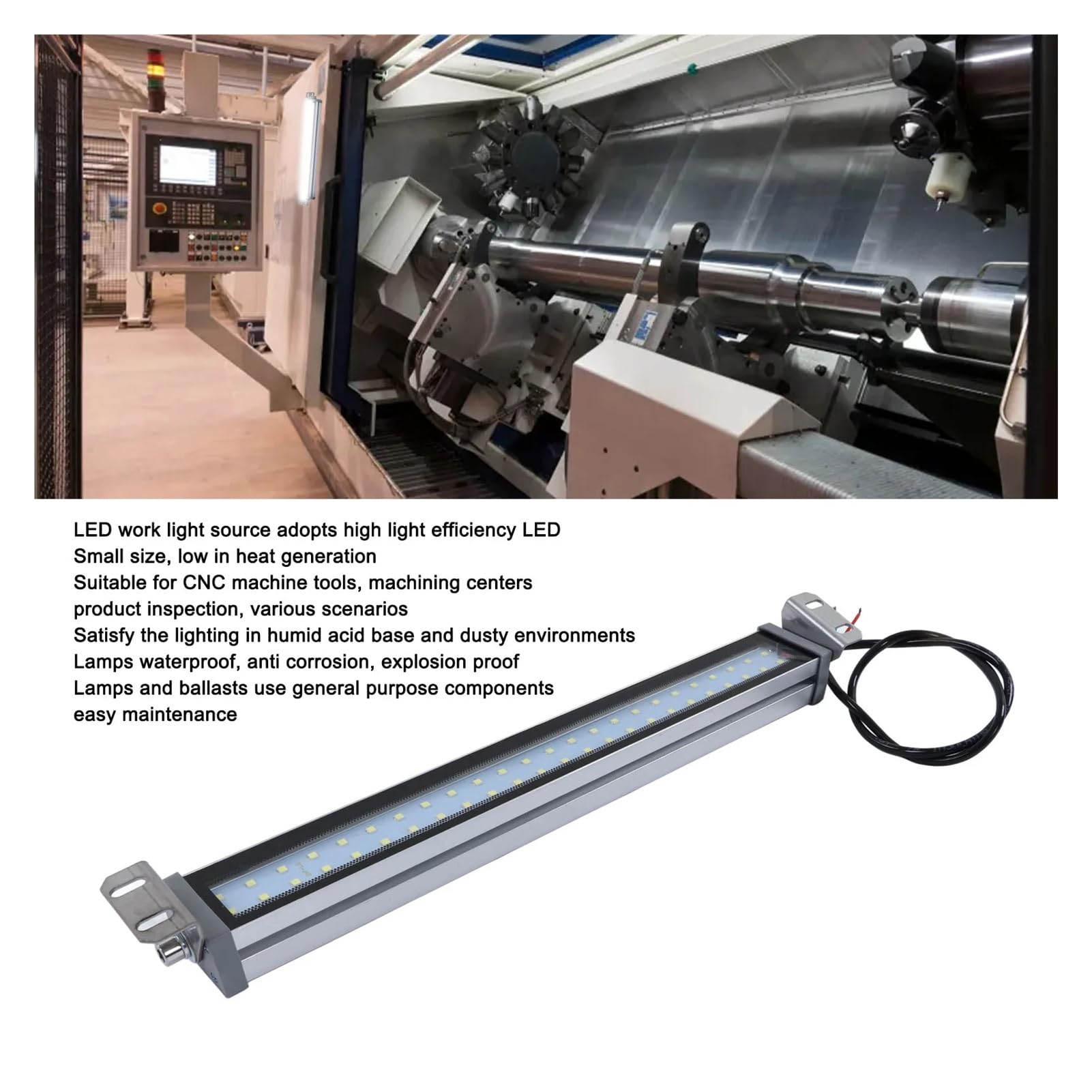 Lampada da lavoro a LED for macchine utensili, illuminazione industriale a tubo impermeabile IP67 5W-15W for tornio e trapano Alta luminosità(35cm,24-36v)