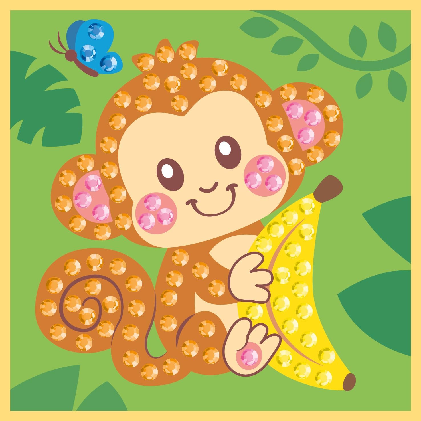 Kitfix - Diamond Art Mini Cheeky Monkey - Big Diamonds - Diamond Painting for Children 5+ - 12,5 x 12,5cm - for Girls and Boys - 2508