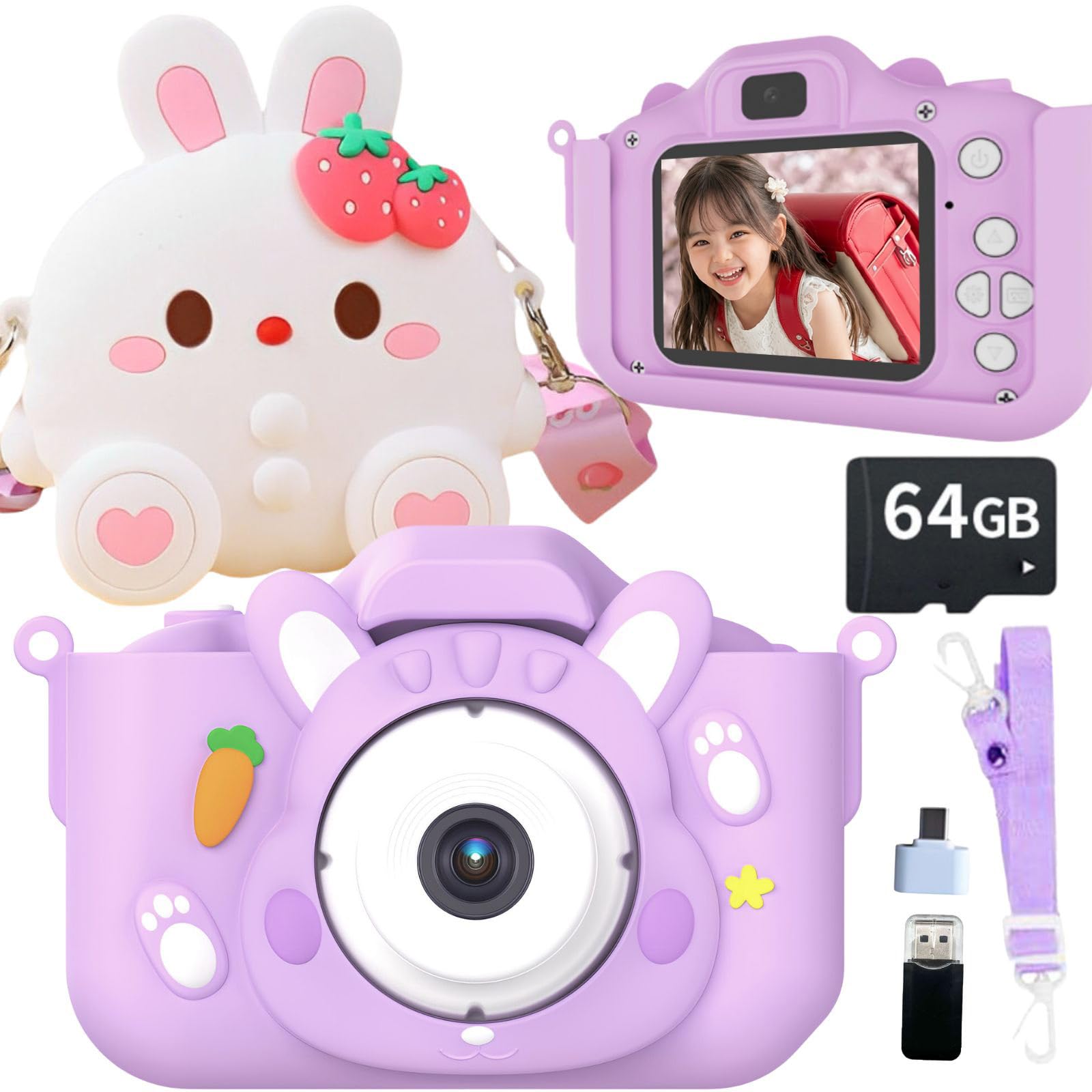 Amazon.co.jp: 【64GB付 ポシェットセット】ウサギ キッズカメラ トイ